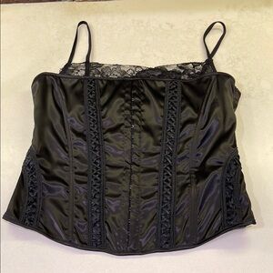 Black Satin Corset Top with Lace Detail